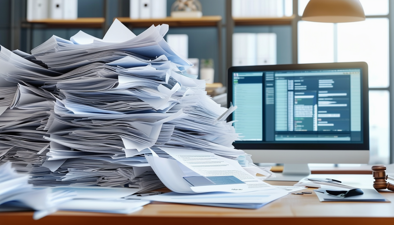 An image showing a cluttered desk overflowing with